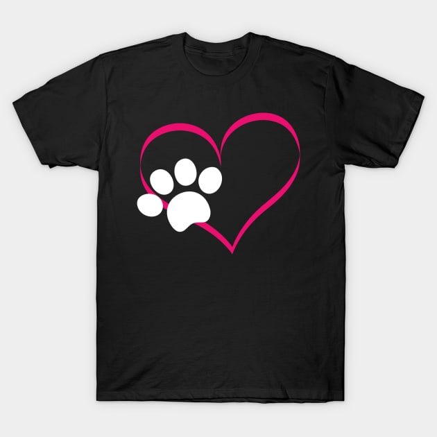 Cute Dog And Cat product With I Love Dogs Paw Print And Heart T-Shirt by Blue Zebra